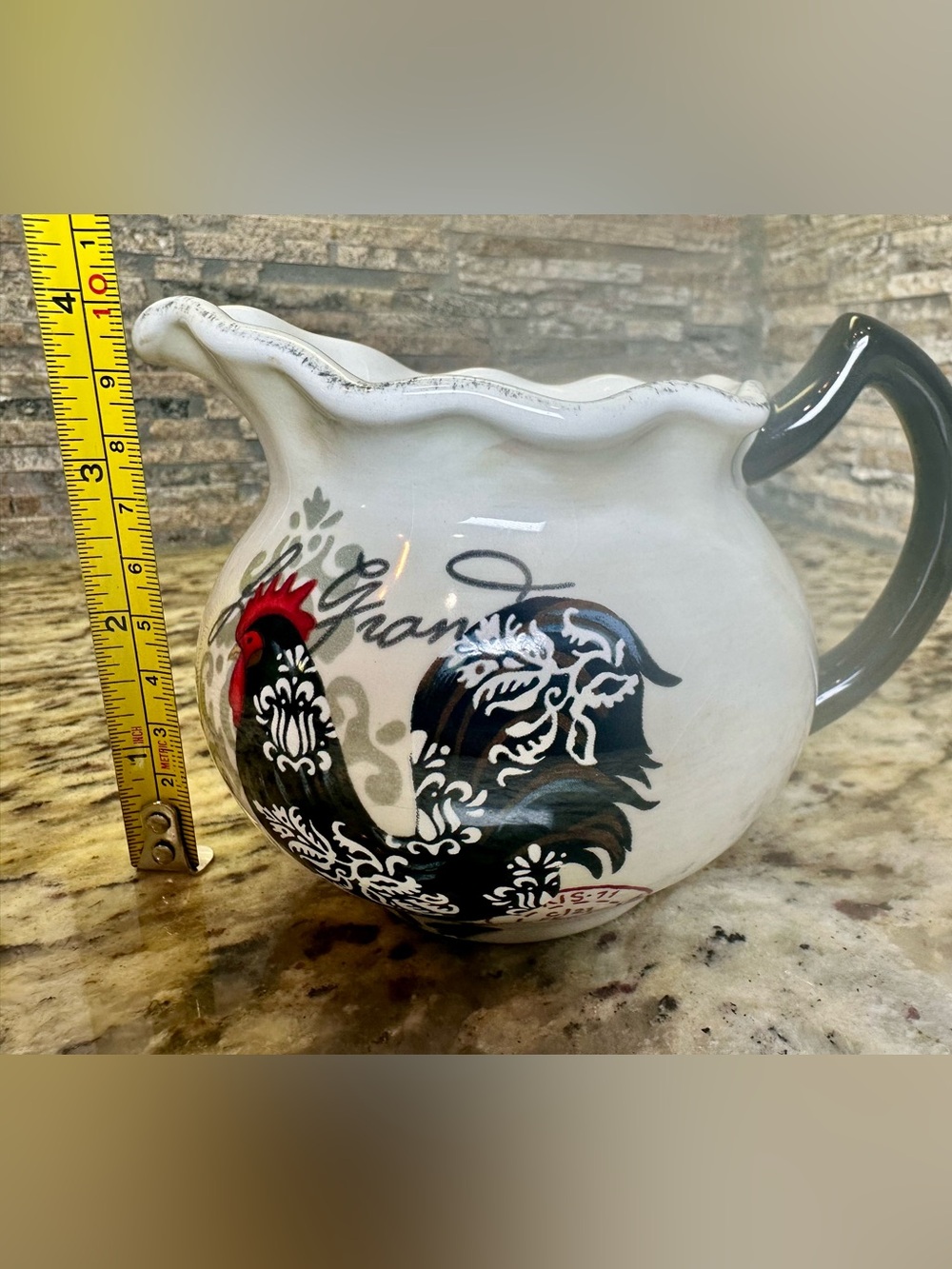 Decorative Rooster Ceramic Pitcher - White and Black